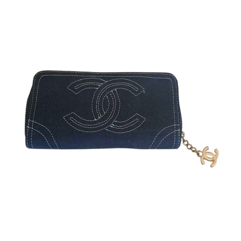 ChanelChanel Blue Denim CC Zip Around Wallet VINTAGE